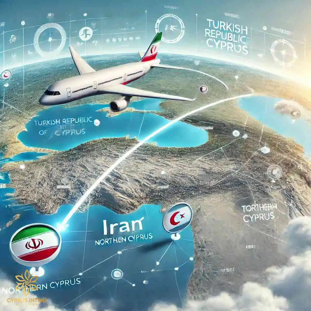نقشه مسیر پرواز از ایران به فرودگاه ارجان قبرس شمالی همراه با هواپیما